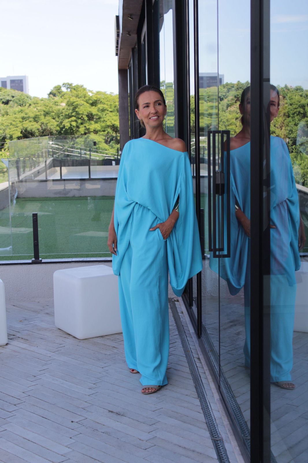 Blusa Ampla Linho Turquesa