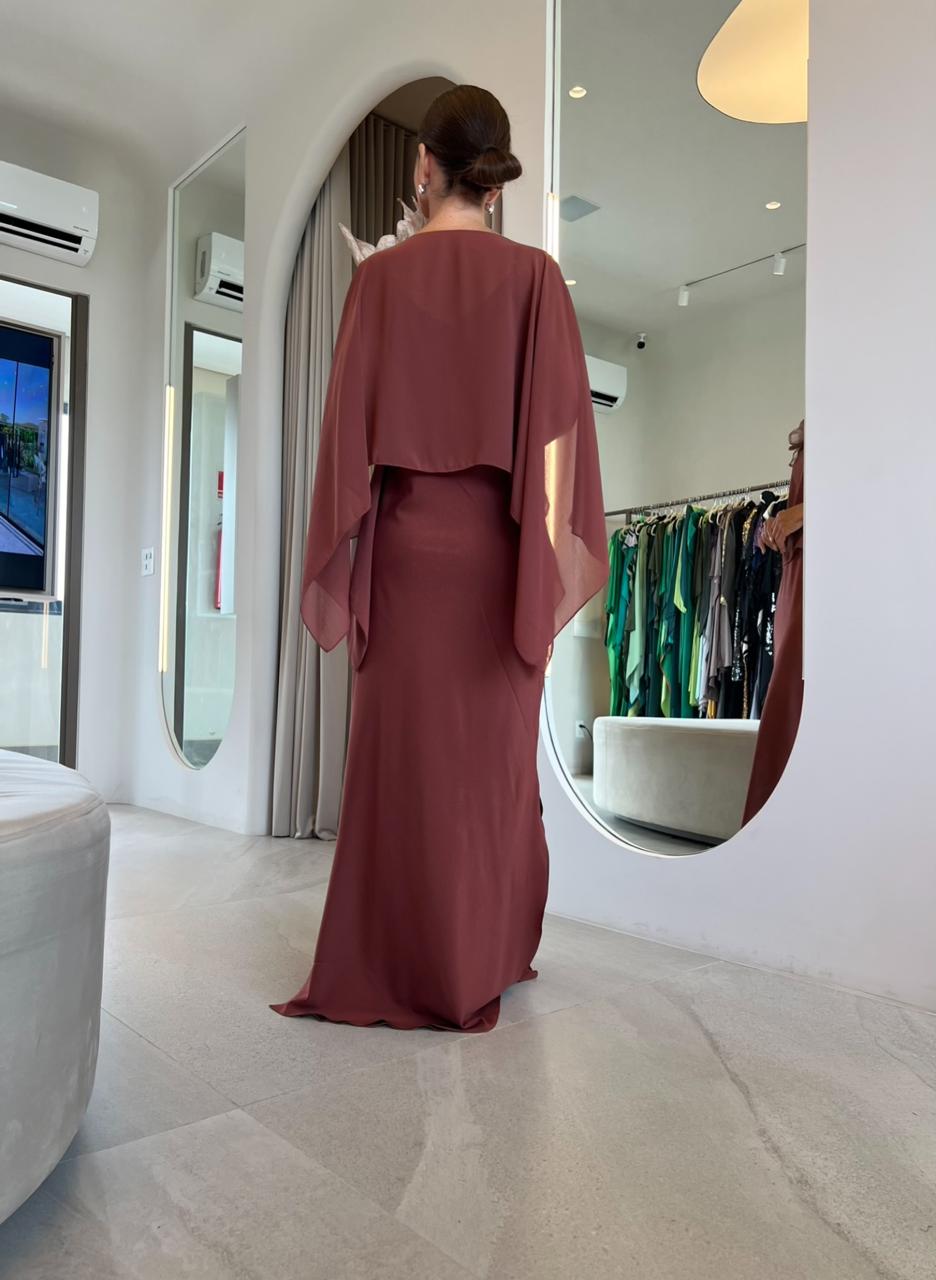 Vestido Betina Marrom + Folha