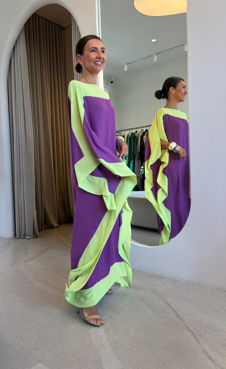 Kaftan Bordas Roxo e Amarelo