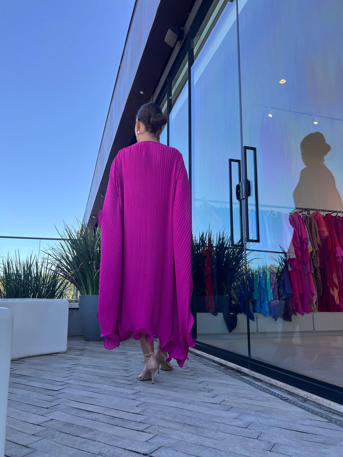 Vestido Malu Plissado Fúcsia
