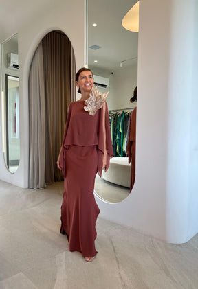 Vestido Betina Marrom + Folha