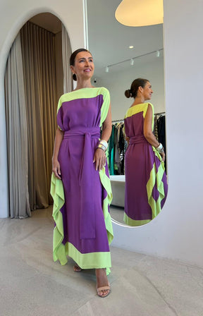 Kaftan Bordas Roxo e Amarelo