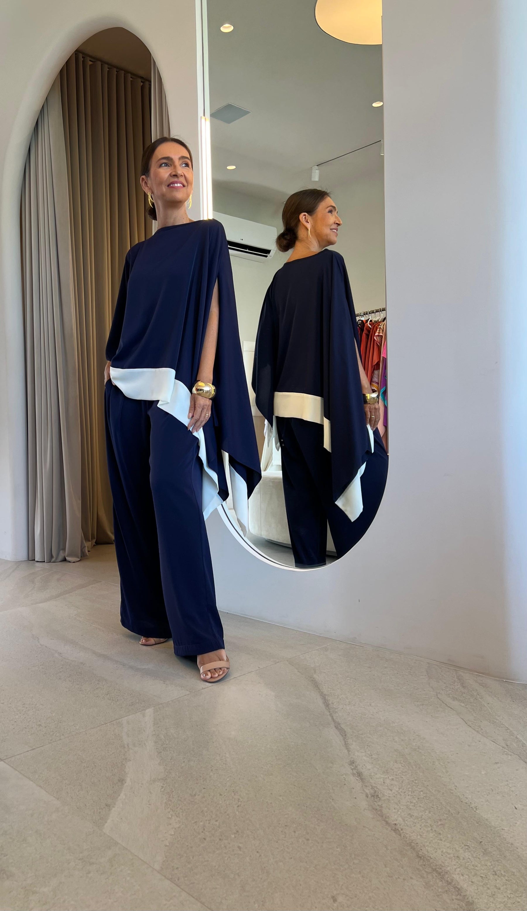 Conjunto Celeste Azul Marinho + Off White