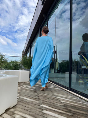 Kaftan Simplice Midi Azul Acetinado