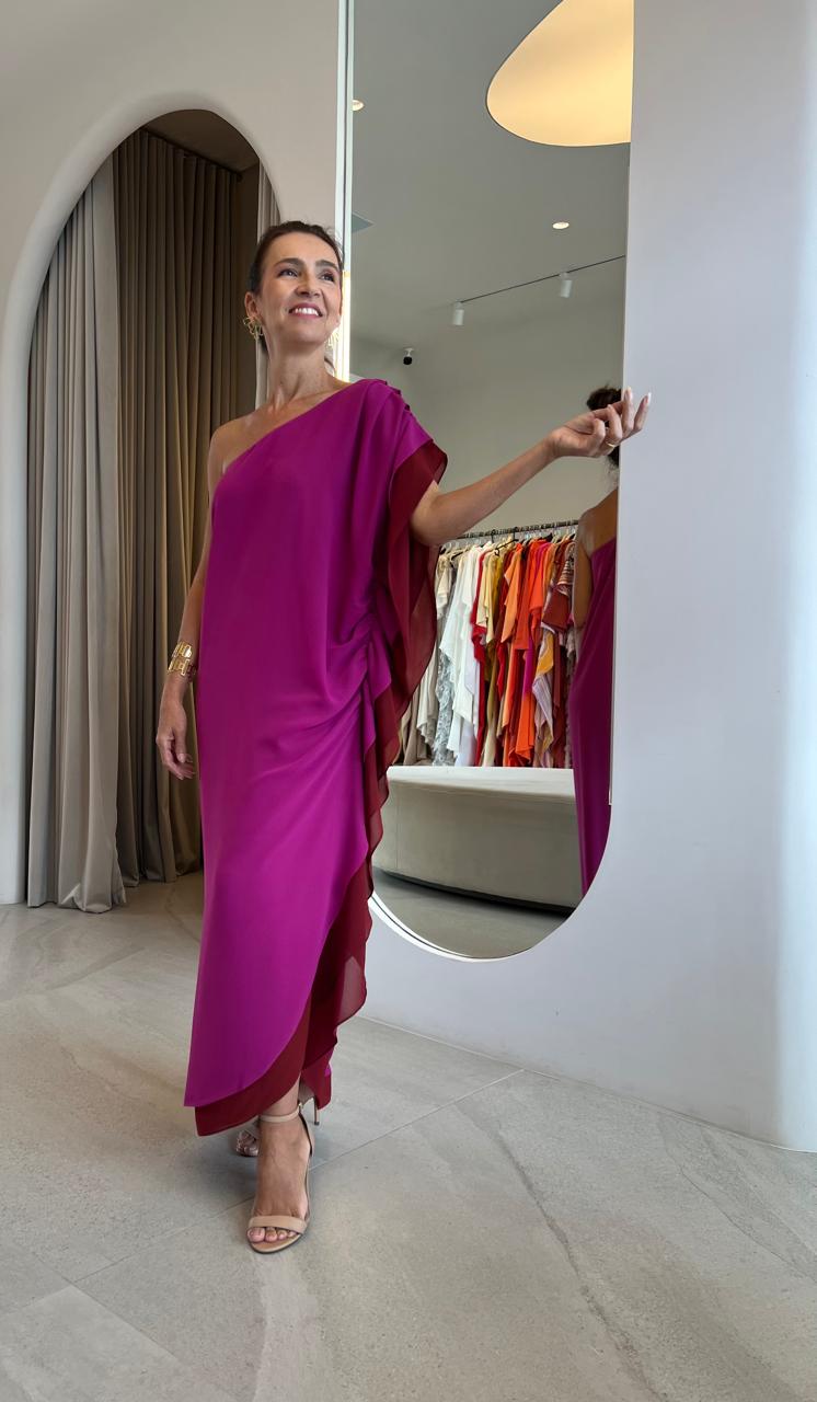 Vestido Luíza Rosa e Vermelho