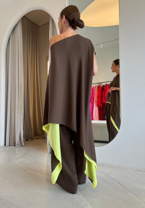 Conjunto Blusa Isis + Calça Juliana Marrom e Amarelo