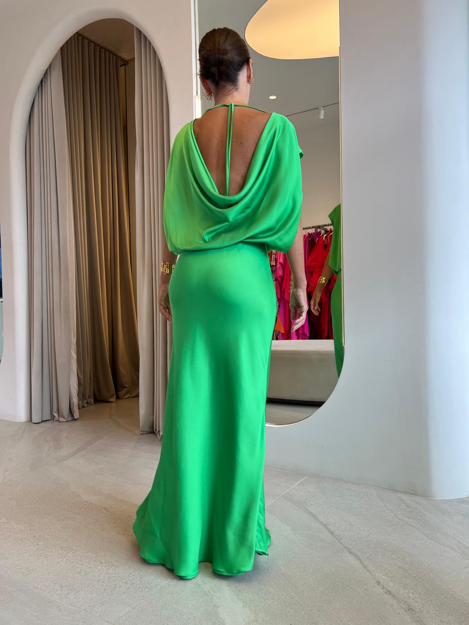 Vestido Clarissa Verde Acetinado