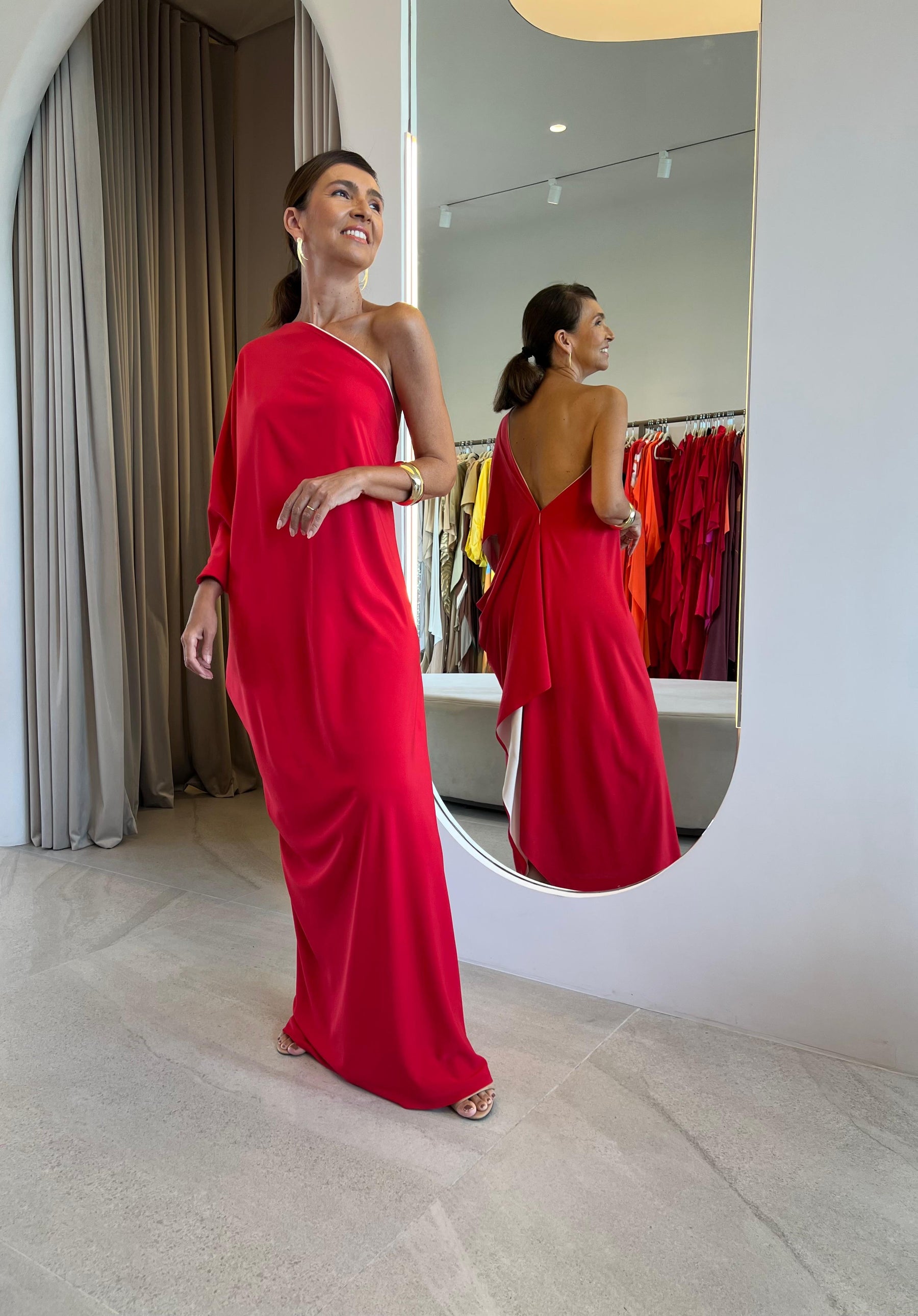 Vestido Lola Dupla Face Vermelho e Bege