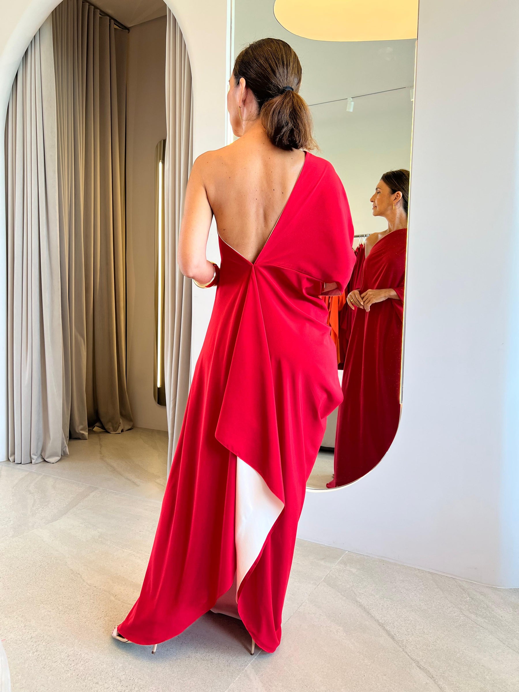 Vestido Lola Dupla Face Vermelho e Bege