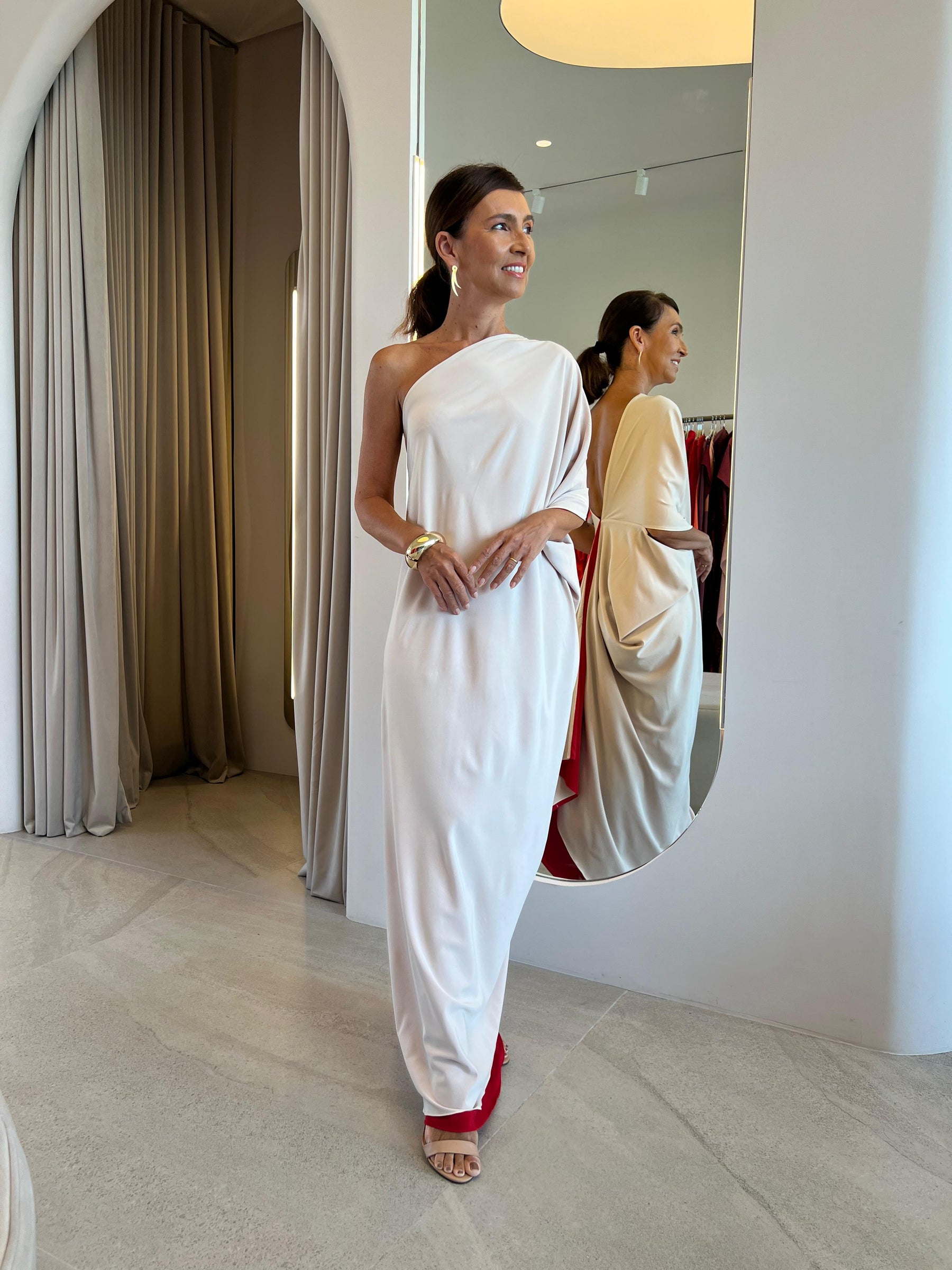 Vestido Lola Dupla Face Vermelho e Bege