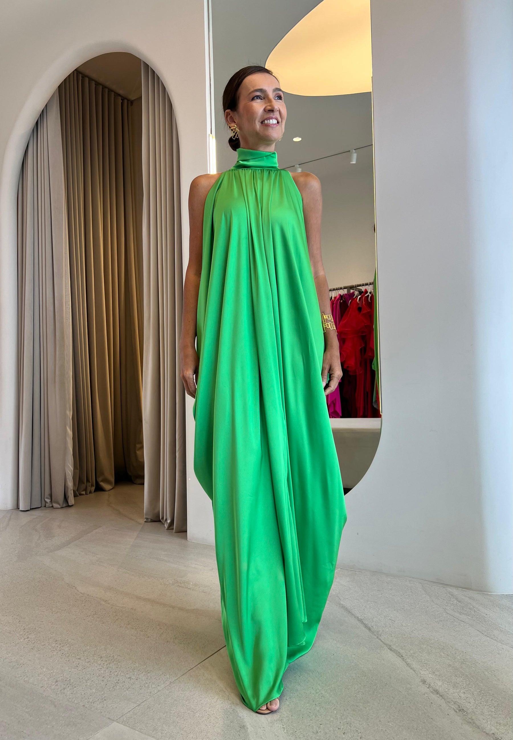 Vestido Nina Verde Acetinado