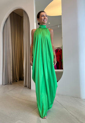 Vestido Nina Verde Acetinado