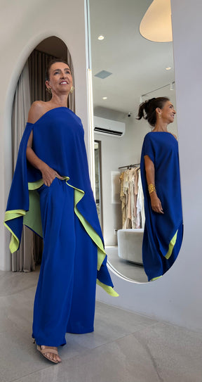 Conjunto Blusa Isis + Calça Juliana Azul e Amarelo