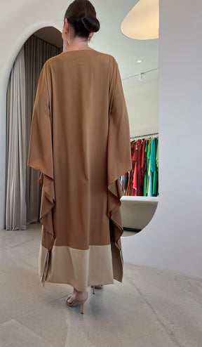 Kaftan Simplice Barrado Dois Tons Bege