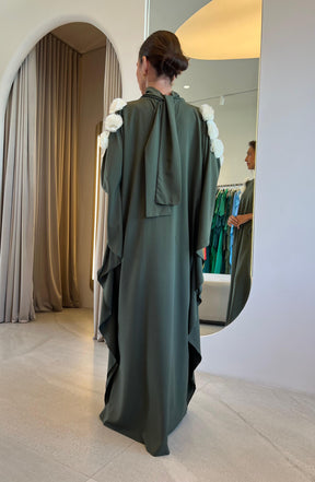 Vestido Emily Verde Musgo + Flores Nude