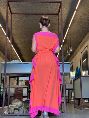 Kaftan Bordas Laranja e Pink com Faixa